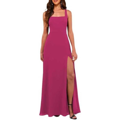 Women's Chiffon Bridesmaid Dresses high Split Formal Wedding Guest Dress