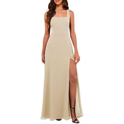 Women's Chiffon Bridesmaid Dresses high Split Formal Wedding Guest Dress