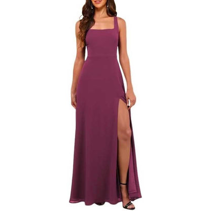 Women's Chiffon Bridesmaid Dresses high Split Formal Wedding Guest Dress