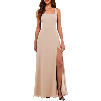 Women's Chiffon Bridesmaid Dresses high Split Formal Wedding Guest Dress