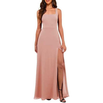 Women's Chiffon Bridesmaid Dresses high Split Formal Wedding Guest Dress