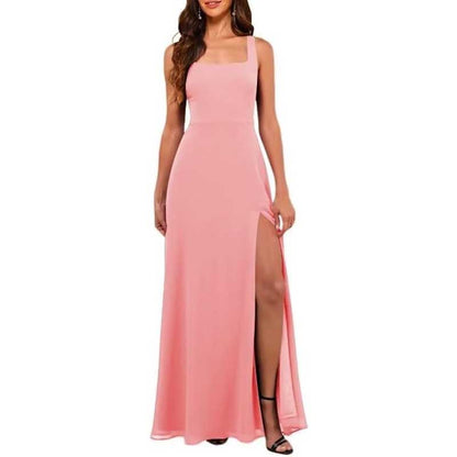 Women's Chiffon Bridesmaid Dresses high Split Formal Wedding Guest Dress