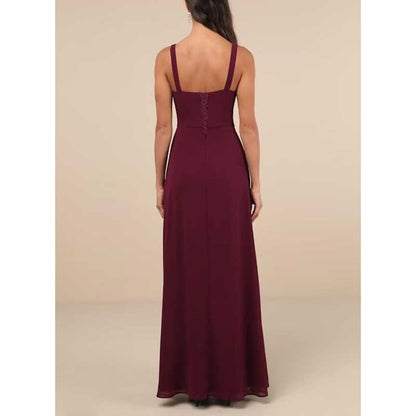 Women's Chiffon Bridesmaid Dresses high Split Formal Wedding Guest Dress