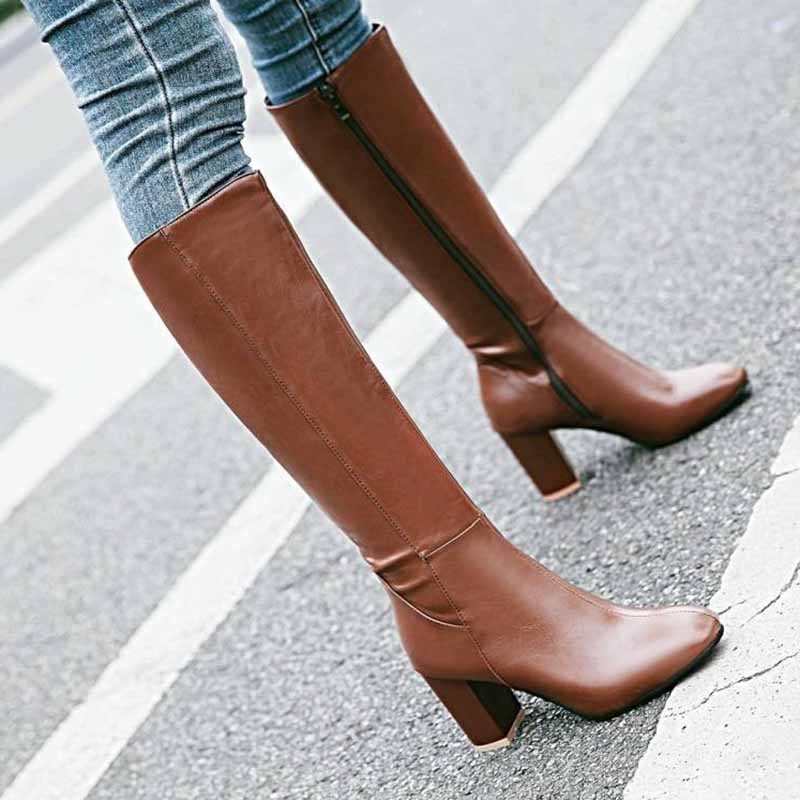 Women's Chunky Heel Knee High and Up Boots