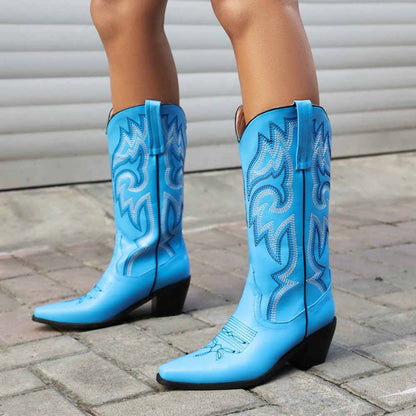 Colorful Embroidered Cowgirl Boots in Pink