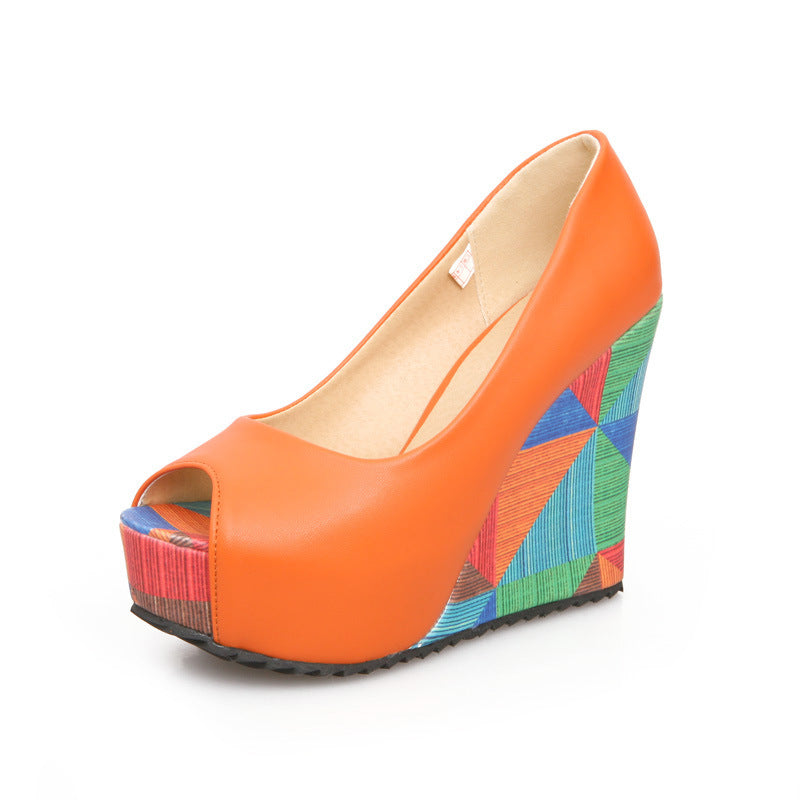 Women's Colorful Wedge Pumps Peep Toe Platform Heels