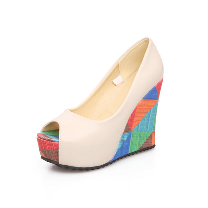Women's Colorful Wedge Pumps Peep Toe Platform Heels