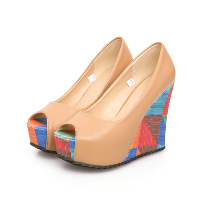 Women's Colorful Wedge Pumps Peep Toe Platform Heels