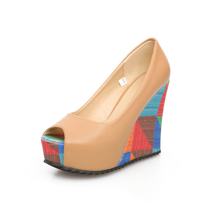 Women's Colorful Wedge Pumps Peep Toe Platform Heels