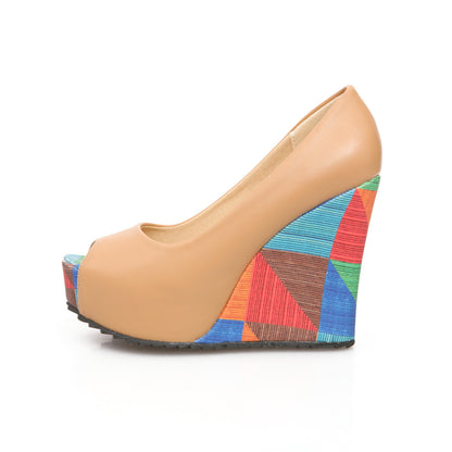 Women's Colorful Wedge Pumps Peep Toe Platform Heels