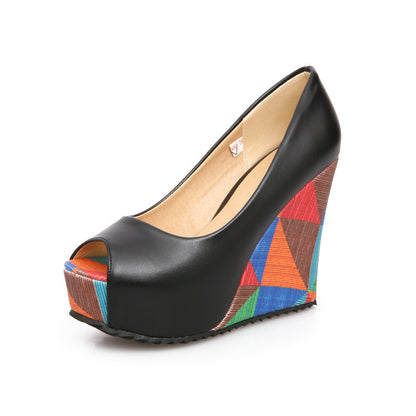 Women's Colorful Wedge Pumps Peep Toe Platform Heels