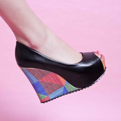 Women's Colorful Wedge Pumps Peep Toe Platform Heels