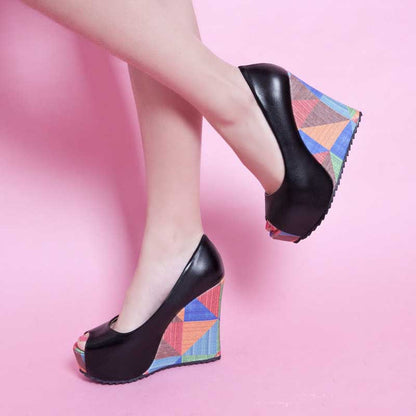 Women's Colorful Wedge Pumps Peep Toe Platform Heels