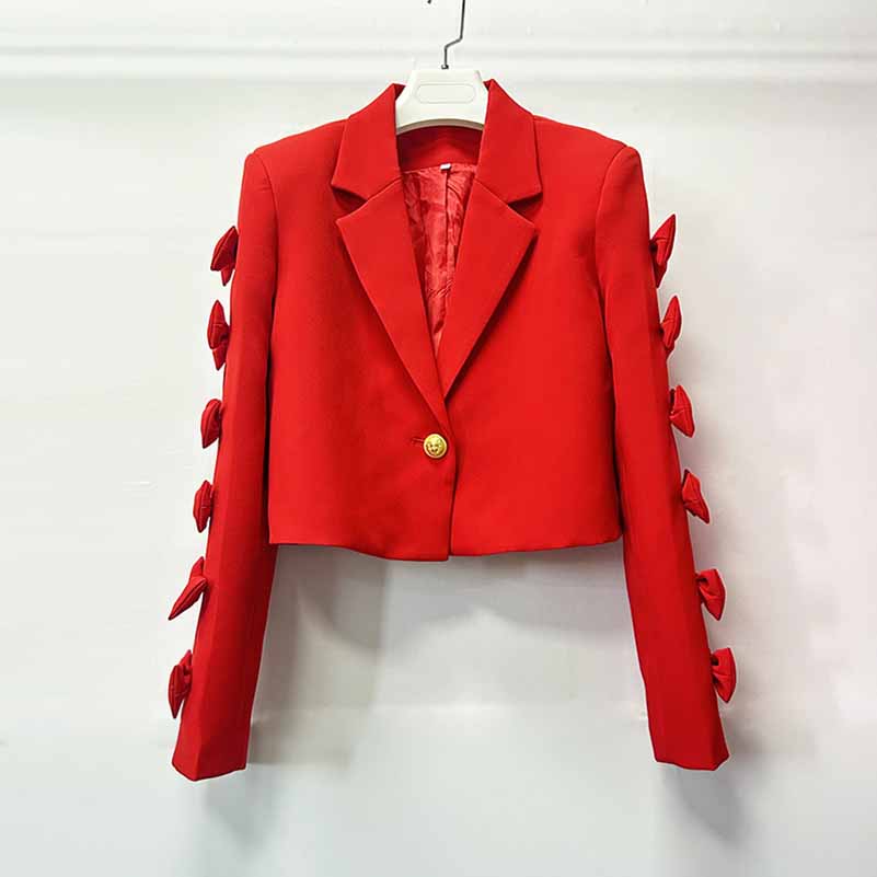 Women's Crop Top Bow Embellished Blazer