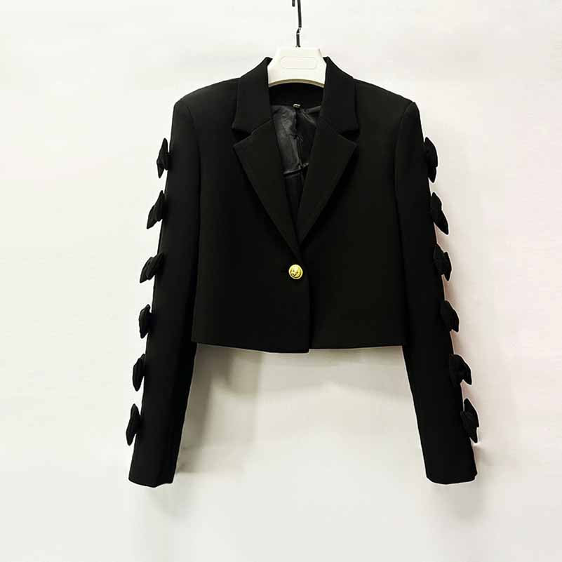 Women's Crop Top Bow Embellished Blazer