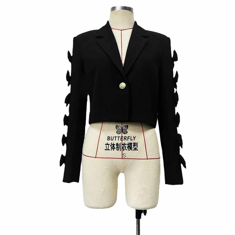 Women's Crop Top Bow Embellished Blazer