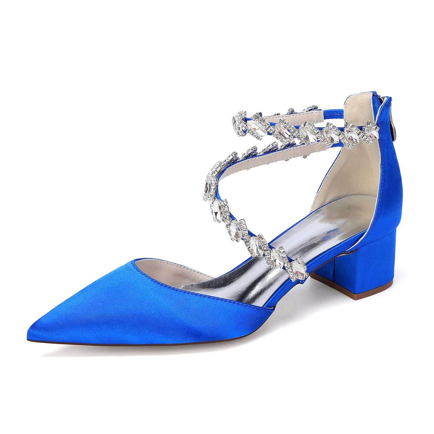 Women's Crossing Rhinestone Mid Heel Ankle Strap Shoes | Elegant Wedding & Prom Formal Sandals
