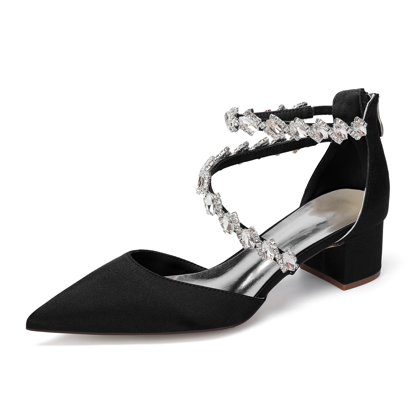 Women's Crossing Rhinestone Mid Heel Ankle Strap Shoes | Elegant Wedding & Prom Formal Sandals