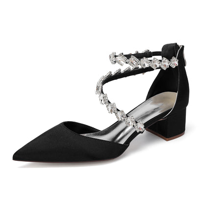 Women's Crossing Rhinestone Mid Heel Ankle Strap Shoes | Elegant Wedding & Prom Formal Sandals