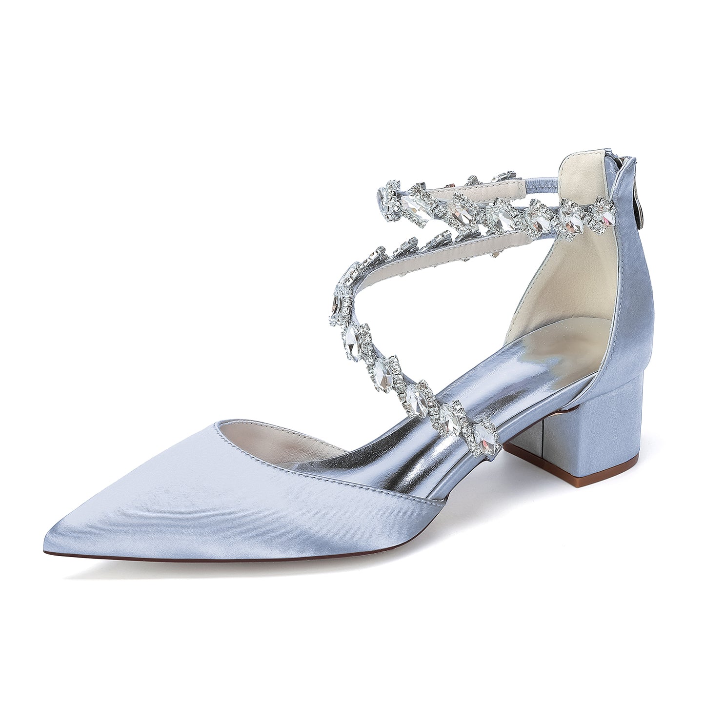 Women's Crossing Rhinestone Mid Heel Ankle Strap Shoes | Elegant Wedding & Prom Formal Sandals