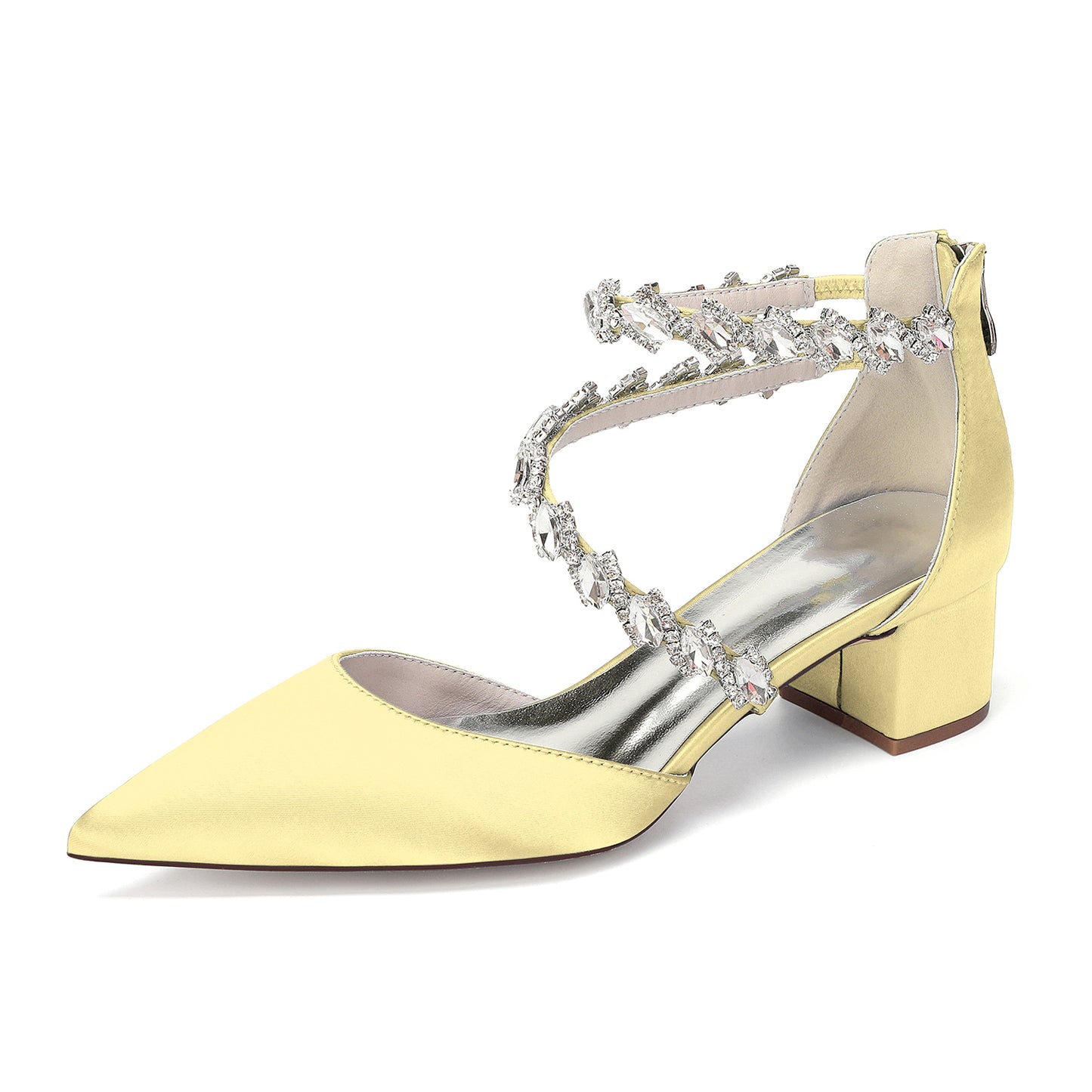 Women's Crossing Rhinestone Mid Heel Ankle Strap Shoes | Elegant Wedding & Prom Formal Sandals