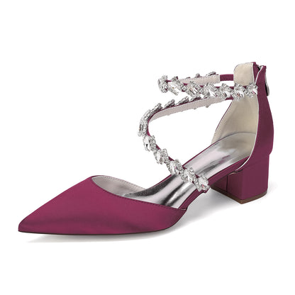 Women's Crossing Rhinestone Mid Heel Ankle Strap Shoes | Elegant Wedding & Prom Formal Sandals