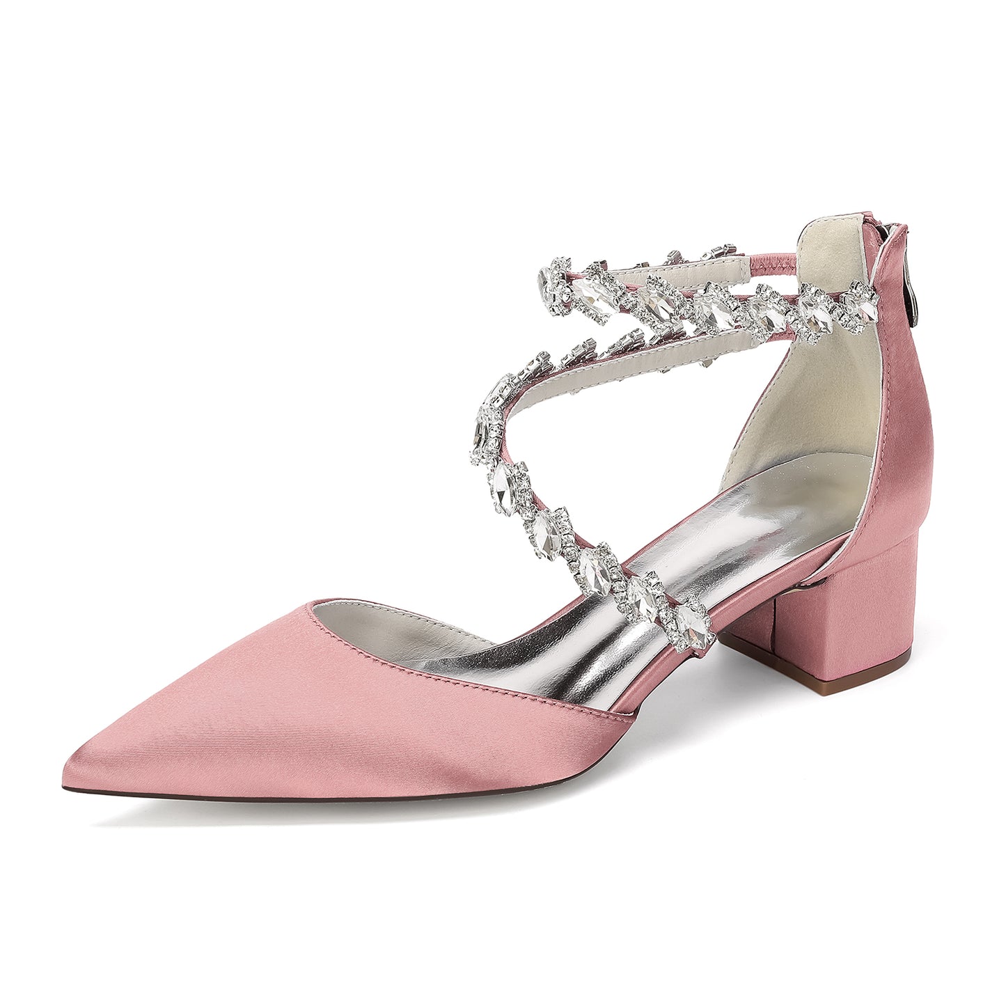 Women's Crossing Rhinestone Mid Heel Ankle Strap Shoes | Elegant Wedding & Prom Formal Sandals