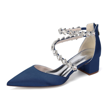 Women's Crossing Rhinestone Mid Heel Ankle Strap Shoes | Elegant Wedding & Prom Formal Sandals