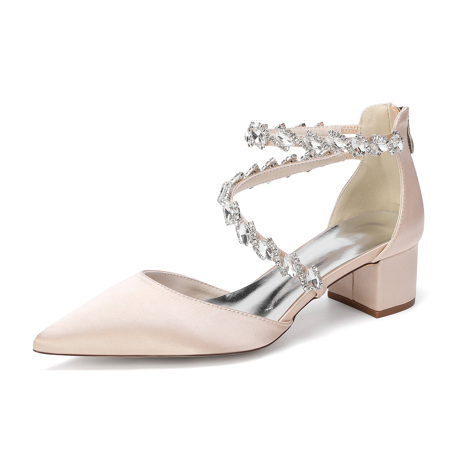 Women's Crossing Rhinestone Mid Heel Ankle Strap Shoes | Elegant Wedding & Prom Formal Sandals