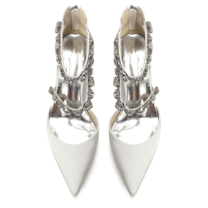 Women's Crossing Rhinestone Mid Heel Ankle Strap Shoes | Elegant Wedding & Prom Formal Sandals