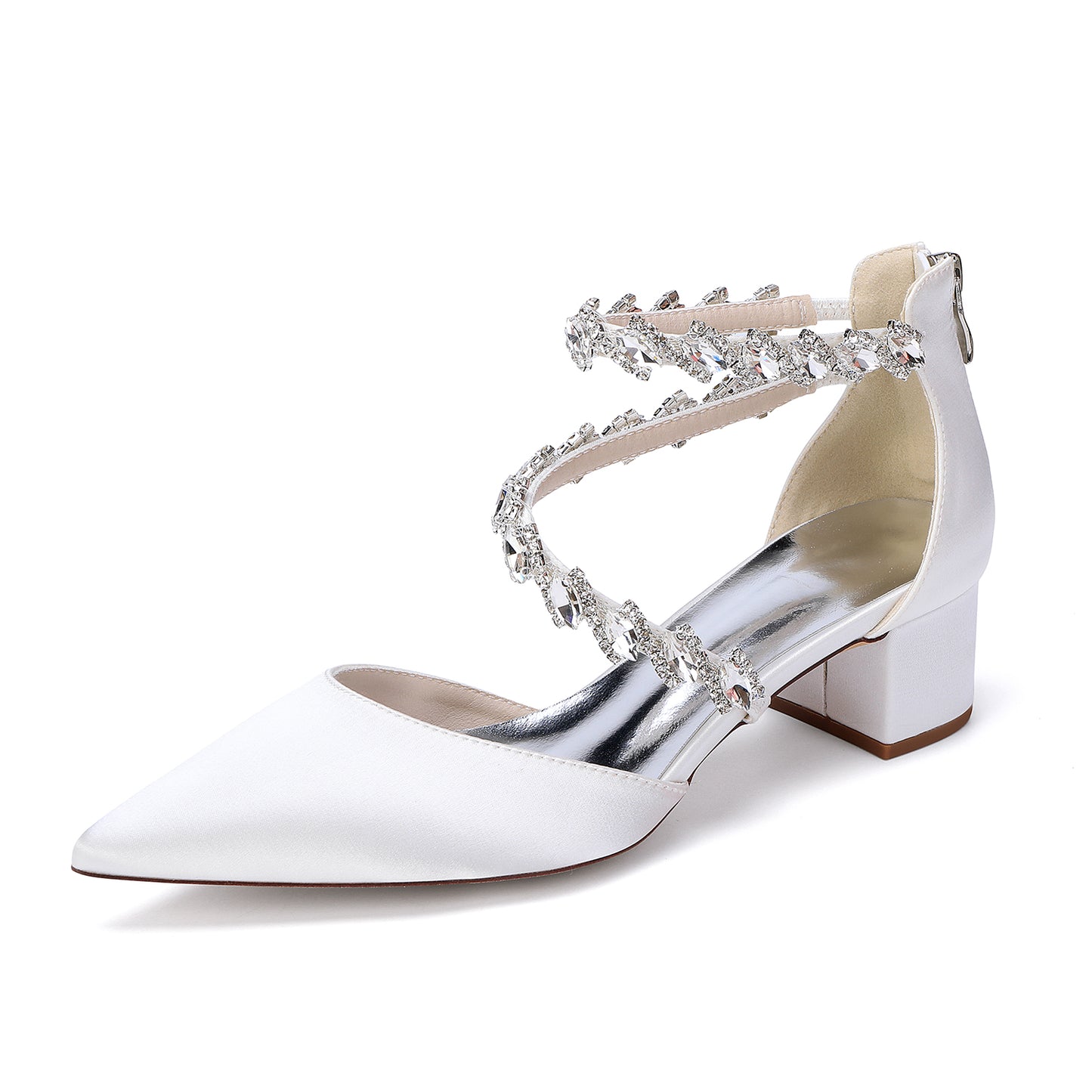Women's Crossing Rhinestone Mid Heel Ankle Strap Shoes | Elegant Wedding & Prom Formal Sandals