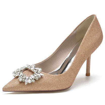 Women's Crystal Wedding High Heels Pointed Closed Toe Bridal Wedding Shoes