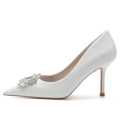 Women's Crystal Wedding High Heels Pointed Closed Toe Bridal Wedding Shoes