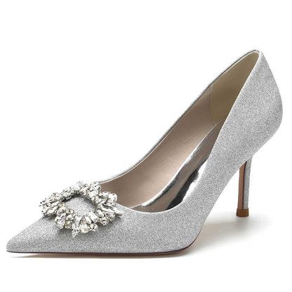 Women's Crystal Wedding High Heels Pointed Closed Toe Bridal Wedding Shoes