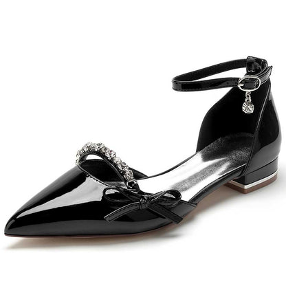 Women’s Dress Flats with Bow & Rhinestones – Chic Ankle Strap Flats for Any Occasion