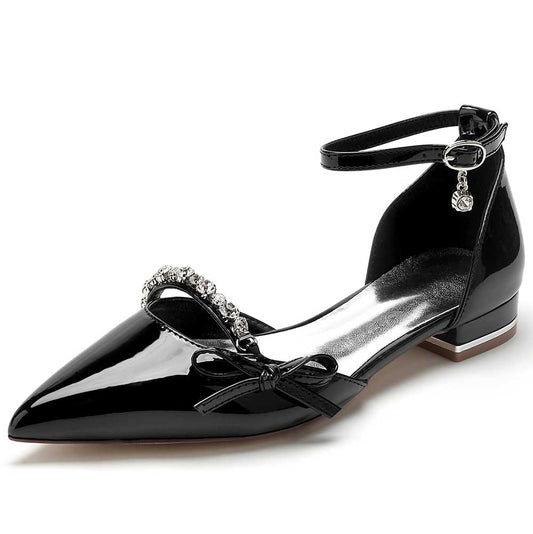 Women’s Dress Flats with Bow & Rhinestones – Chic Ankle Strap Flats for Any Occasion