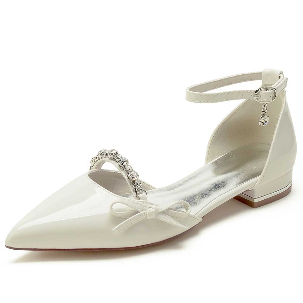 Women’s Dress Flats with Bow & Rhinestones – Chic Ankle Strap Flats for Any Occasion