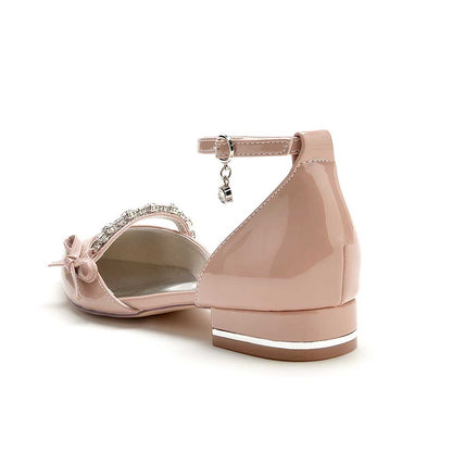 Women’s Dress Flats with Bow & Rhinestones – Chic Ankle Strap Flats for Any Occasion