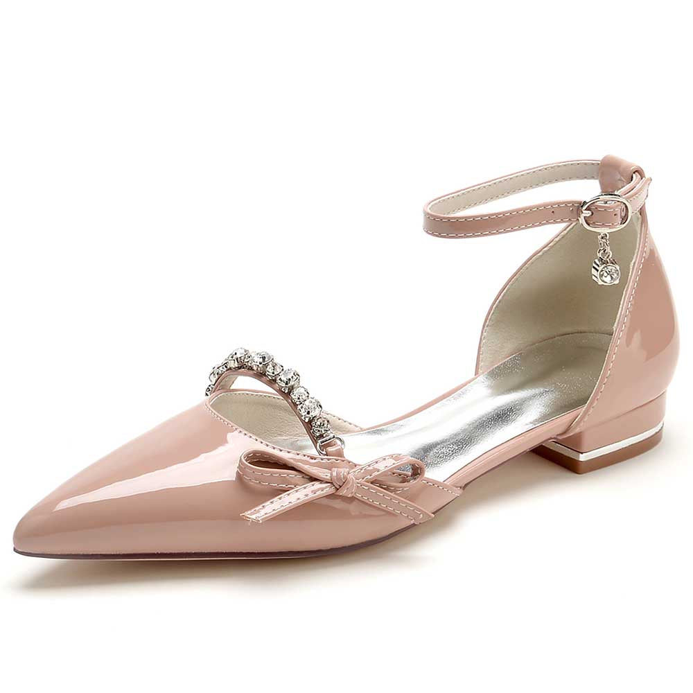Women’s Dress Flats with Bow & Rhinestones – Chic Ankle Strap Flats for Any Occasion