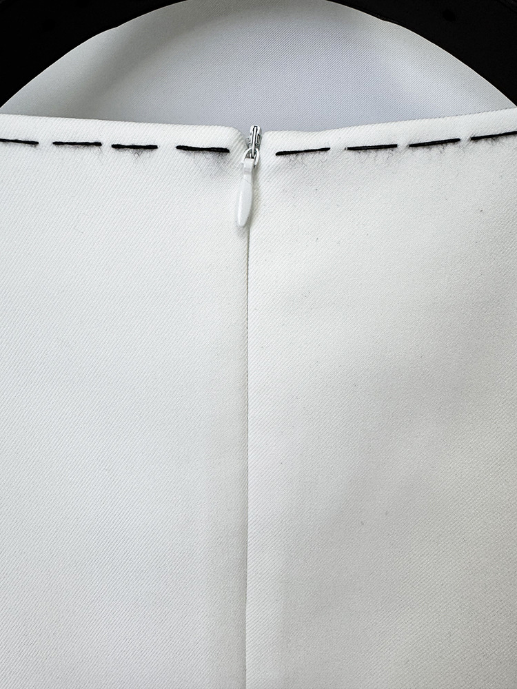 White Sleeveless Dress with Black Flower | Womens Shift Dress Contrast Trim | Elegant Party & Cocktail Dress