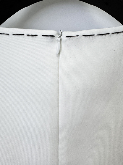 White Sleeveless Dress with Black Flower | Womens Shift Dress Contrast Trim | Elegant Party & Cocktail Dress