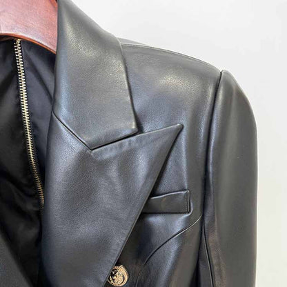 Women's Faux Leather Blazer Minidress Black Double Breasted Blazer Dress