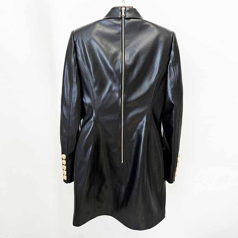 Women's Faux Leather Blazer Minidress Black Double Breasted Blazer Dress