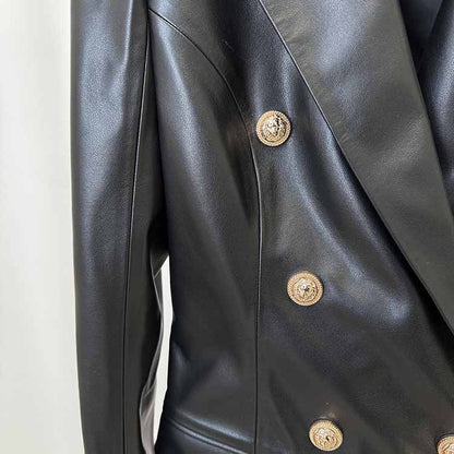 Women's Faux Leather Blazer Minidress Black Double Breasted Blazer Dress