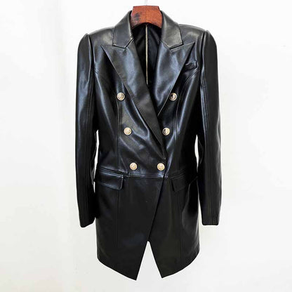 Women's Faux Leather Blazer Minidress Black Double Breasted Blazer Dress