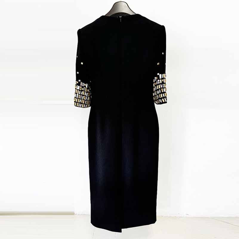 Women's Five-Sleeve Crystal-Embellished Midi Dress in Black