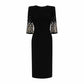 Women's Five-Sleeve Crystal-Embellished Midi Dress in Black