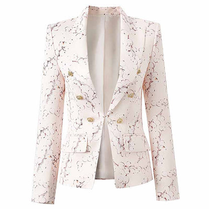 Women's Floral Blazer with Gold Button Trendy Jacket