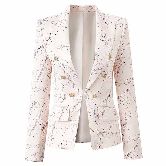 Women's Floral Blazer with Gold Button Trendy Jacket