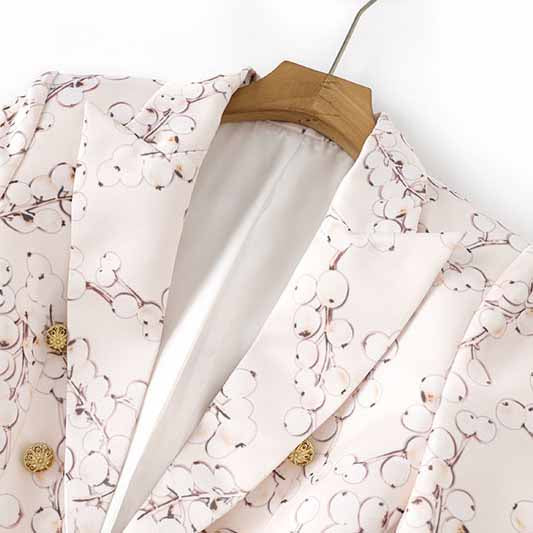 Women's Floral Blazer with Gold Button Trendy Jacket